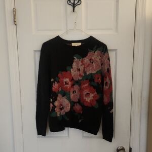 Floral Knit Sweater - Black and Pink